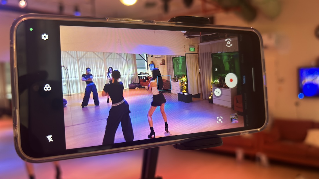 A dance routine being filmed at the studio