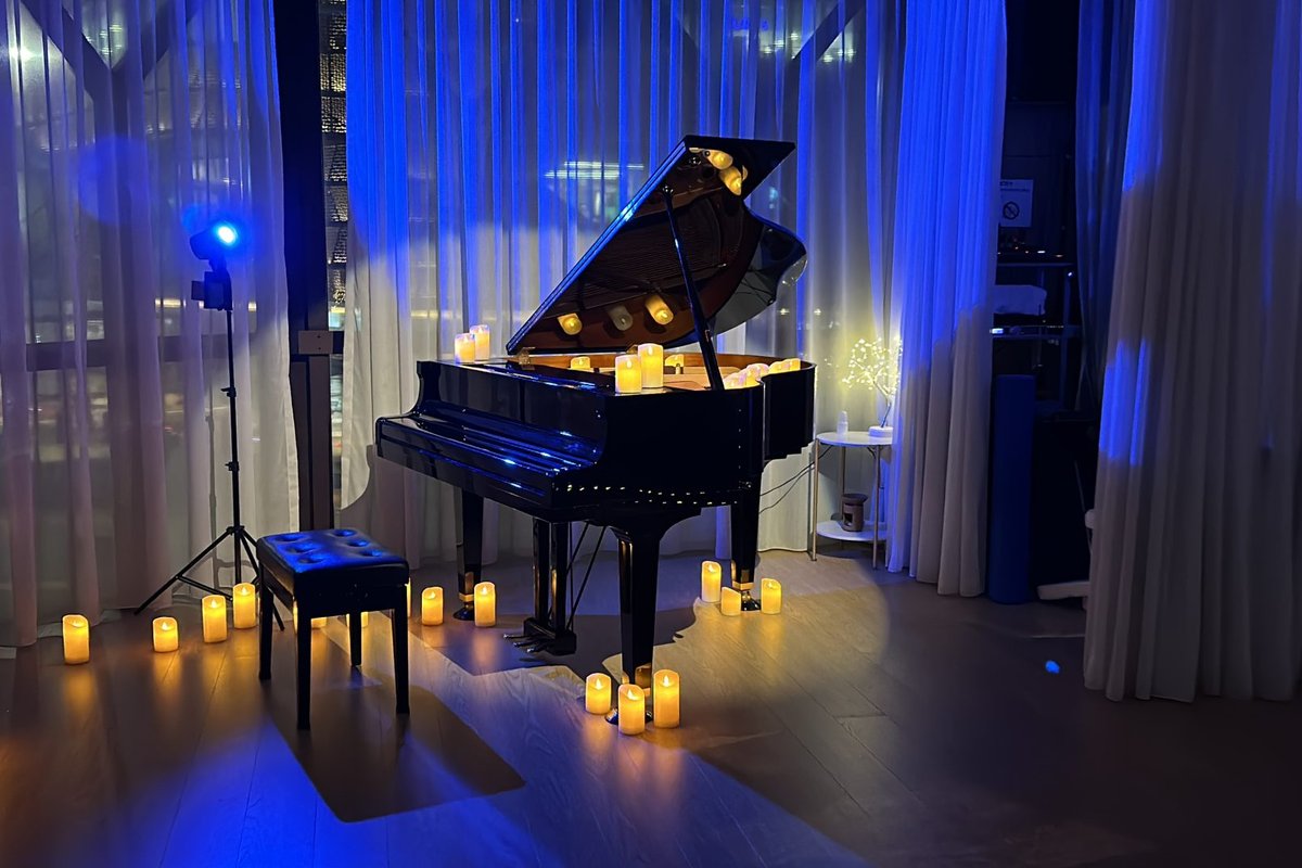 Yamaha GB1K grand piano by candlelight