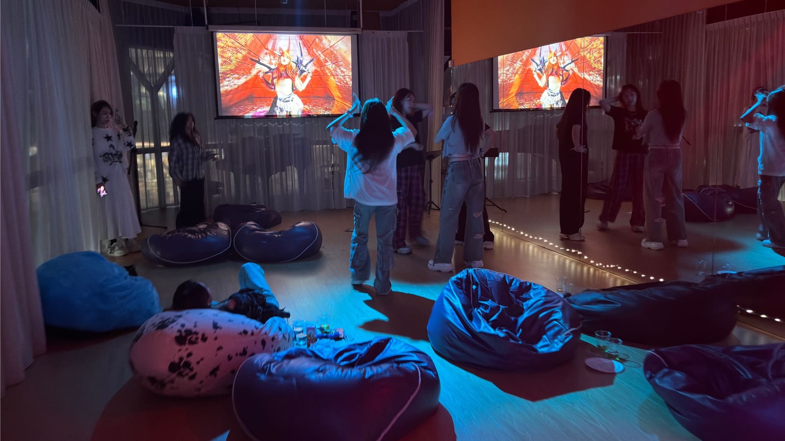 The cinema set up for a screening